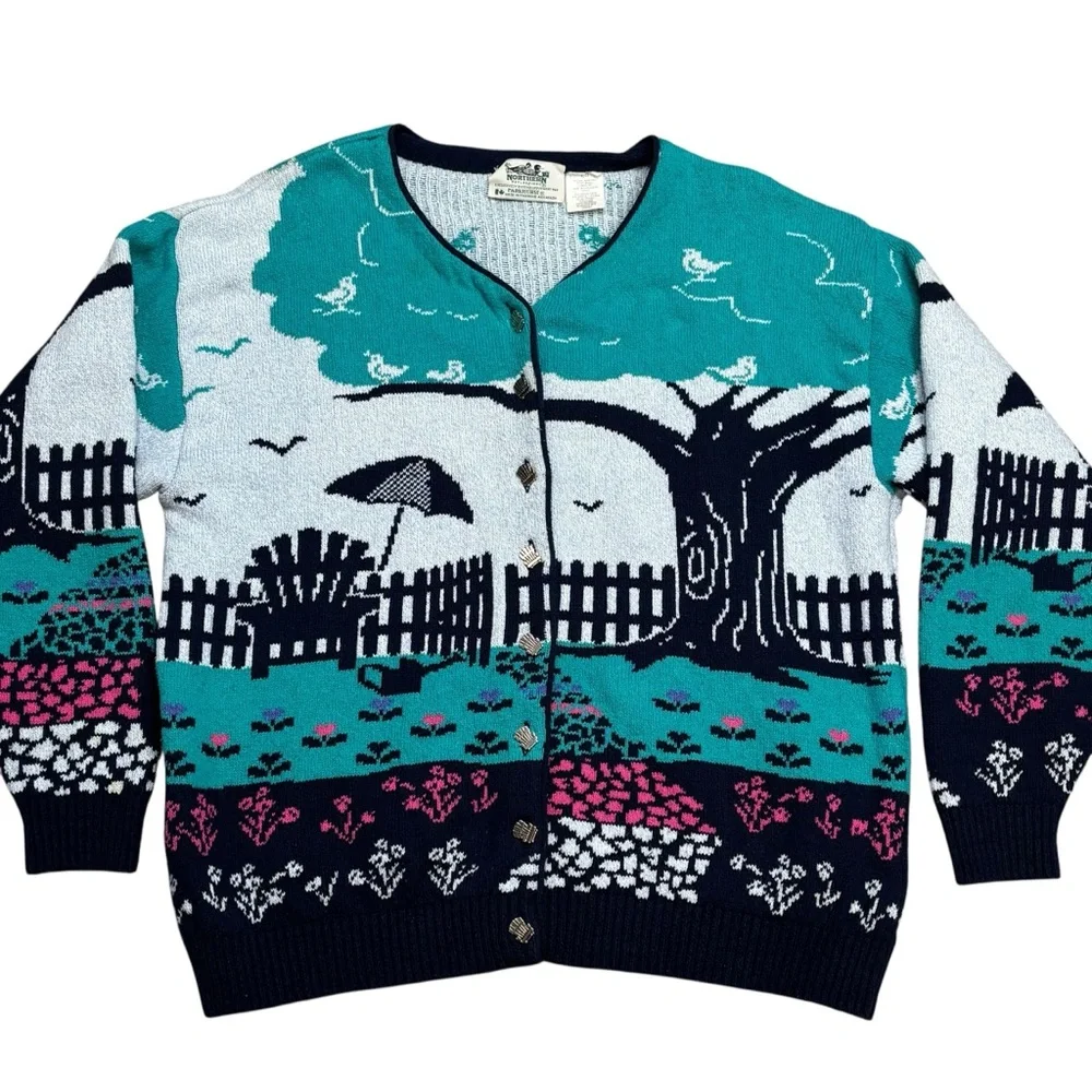 VTG Northern Reflections x Parkhurst Cabin Garden Scenic Cottagecore Cardigan L - Picture 11 of 11